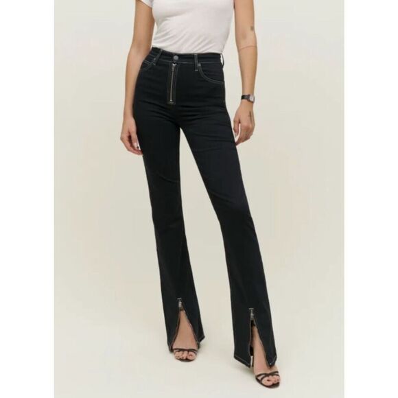 NWOT Reformation Jeans Toby Zip Ultra High Rise Bootcut Black Jeans Size 28 - Picture 1 of 7